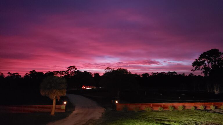 Romantic South Florida sunset at Rockin H Ranch, ideal for outdoor wedding ceremonies near Palm Beach with scenic natural beauty.