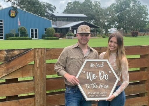 A newly engaged couple right after choosing their wedding venue.